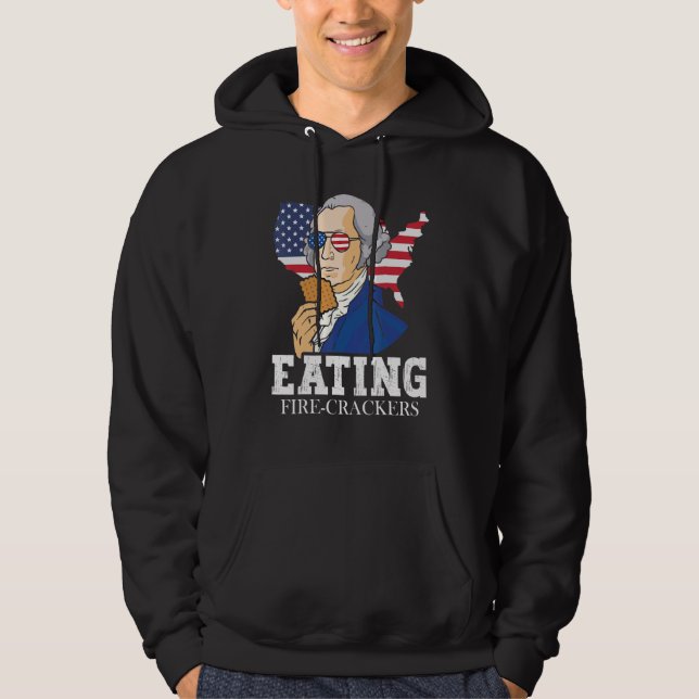 Sudadera Washington Eating Fire crackers 4th of July Biscui (Anverso)