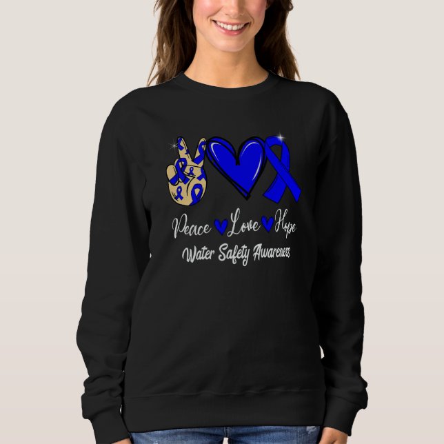 Sudadera Water Safety Awareness Peace Love Hope Blue Ribbon (Anverso)