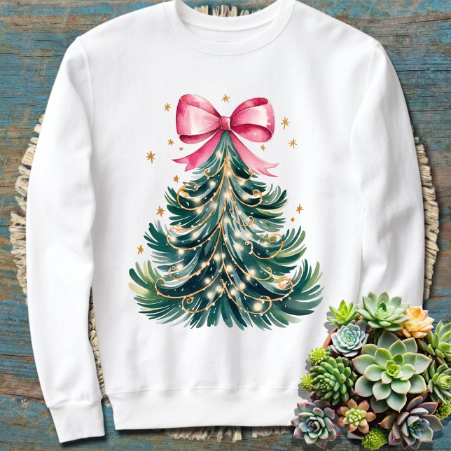 Sudadera Watercolor Coquette Bow Purpurina Christmas Tree (Subido por el creador)