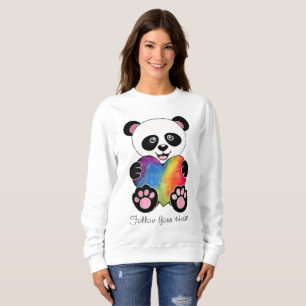 Sudadera Watercolor Cute Panda Con Corazón Arcoiris