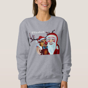 Sudadera Watercolor Laughing Santa Claus Rudolf Smiling
