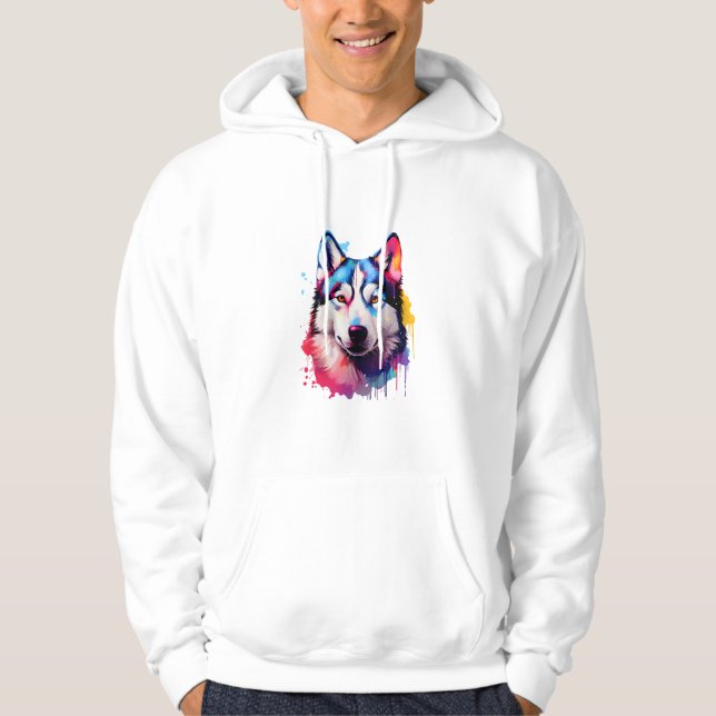 Sudadera Watercolor Siberian Husky arte colorido (Anverso)