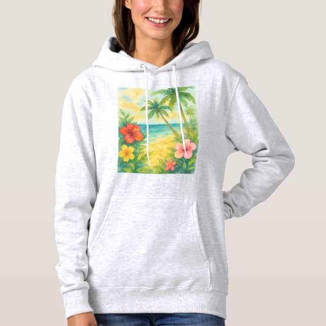 Sudadera Watercolor Tropical Beach Landscape Palms (Anverso)