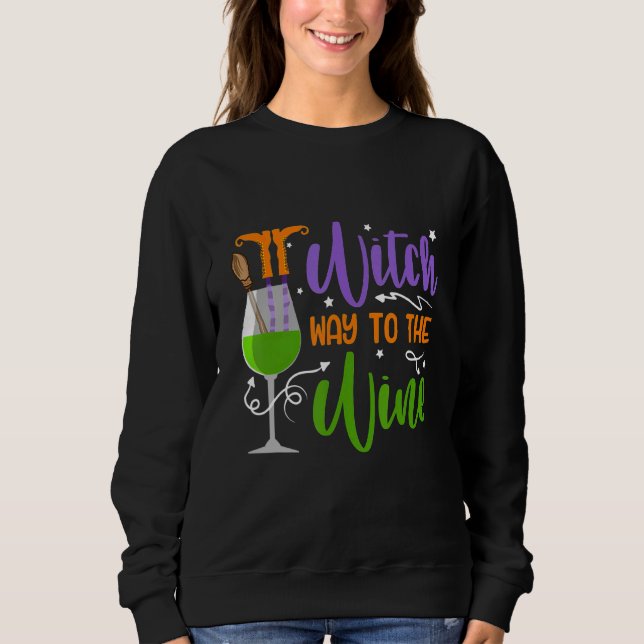 Sudadera Way To The Wine Halloween Witch Cool Tee (Anverso)