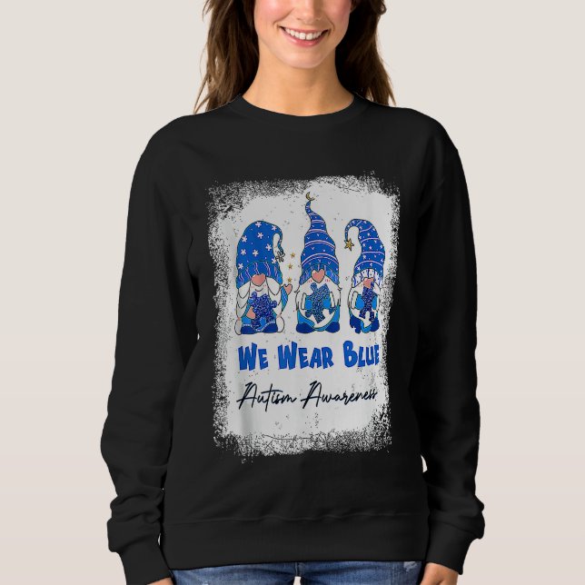 Sudadera We Wear Blue Autism Awareness Month Cute Gnomes (Anverso)