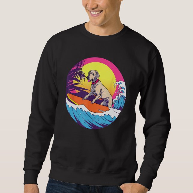Sudadera Weimaraner Surfing Funny Dog Beach (Anverso)