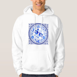 Sudadera Weimaraners, conejos y pájaros Otomi azul y blanco