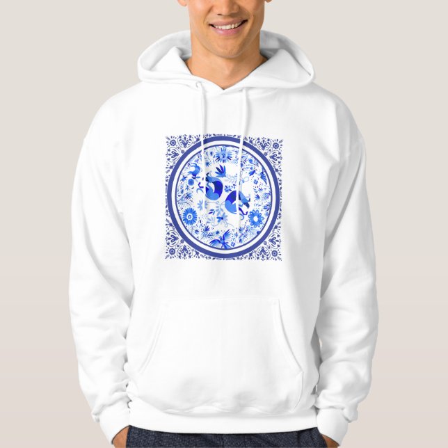 Sudadera Weimaraners, Rabbits and Birds Otomi Blue & White  (Anverso)