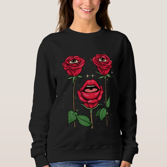 Sudadera Weirdcore Aesthetic Peeping Red Roses Flower Flora (Anverso)