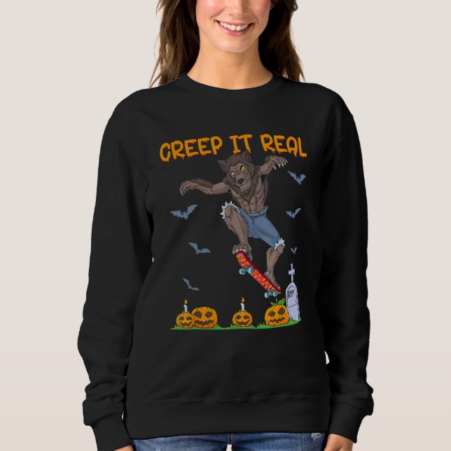 Sudadera Werewolf Skater Halloween Skateboarding Creep It R (Anverso)