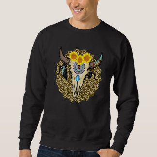 Sudadera Western Serape Cow Skull Print Sunflower Leopard T