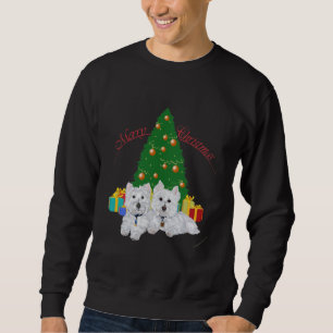 Sudadera Westies junto al árbol de Navidad
