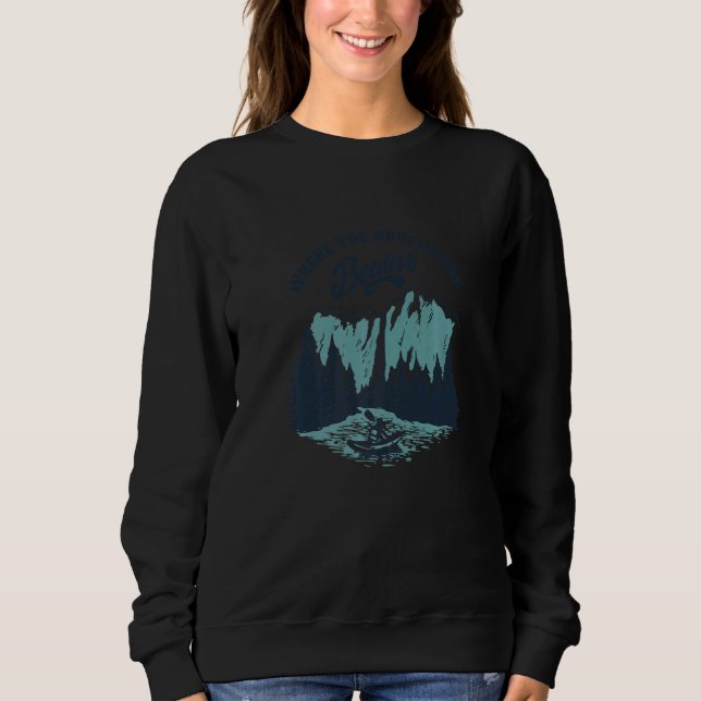 Sudadera WHere the adventure begins mountains kayak   (Anverso)