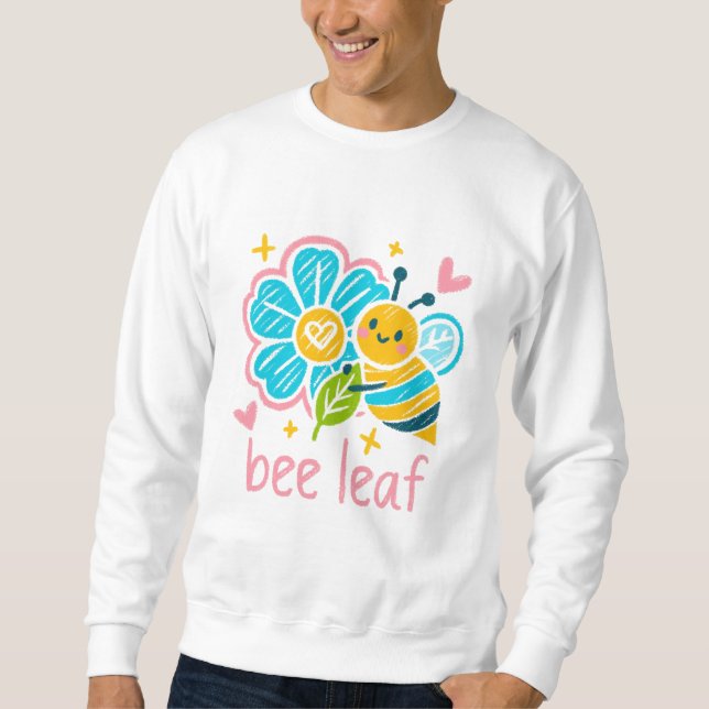 Sudadera Whimsical 'Bee Leaf' Crayon Art: Happy plant dad  (Anverso)