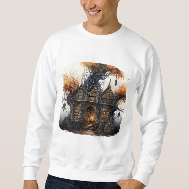 Sudadera Whimsical Cozy Halloween Cottage Fantasy Artwork (Anverso)