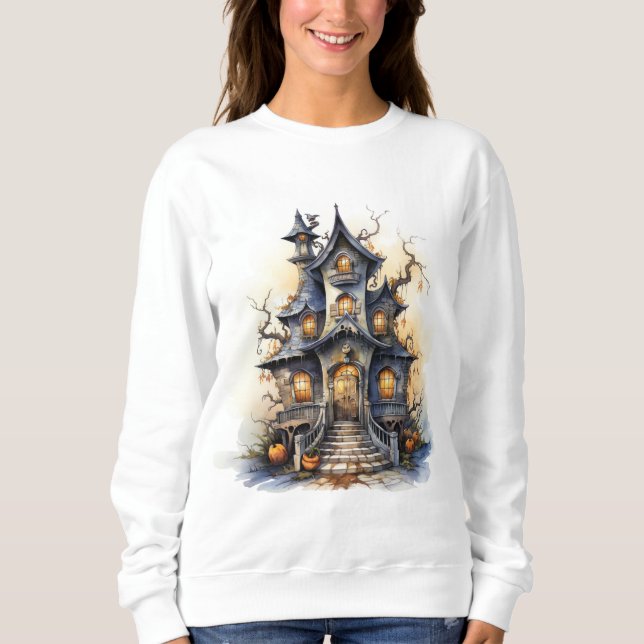 Sudadera Whimsical Haunted House Halloween Illustration (Anverso)