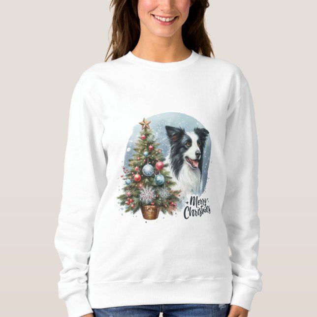 Sudadera Whimsical Herding Border Collie Dog Merry Xmas (Anverso)