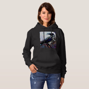 Sudadera Whimsical Raven Moon Floral Azul Blanco Negro