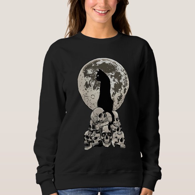 Sudadera Whimsigoth Halloween Cat Skull Full Moon Gothic Oc (Anverso)