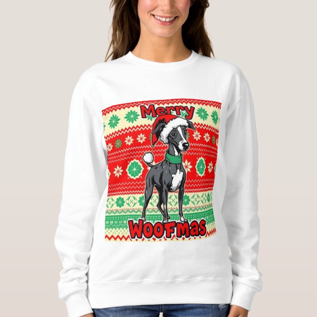 Sudadera Whippet Merry Woofmas (Anverso)