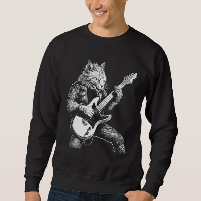 Sudadera Whiskered Rockstar Cat Shredding the Strings (Anverso)