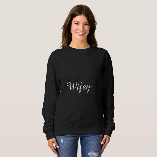 Sudadera Wifey Guay de moda elegante elegante blanco y (Anverso completo)