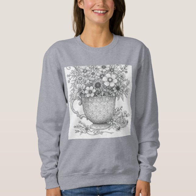 Sudadera Wildflowers in Vintage Teacup Ink Illustration Hoo (Anverso)