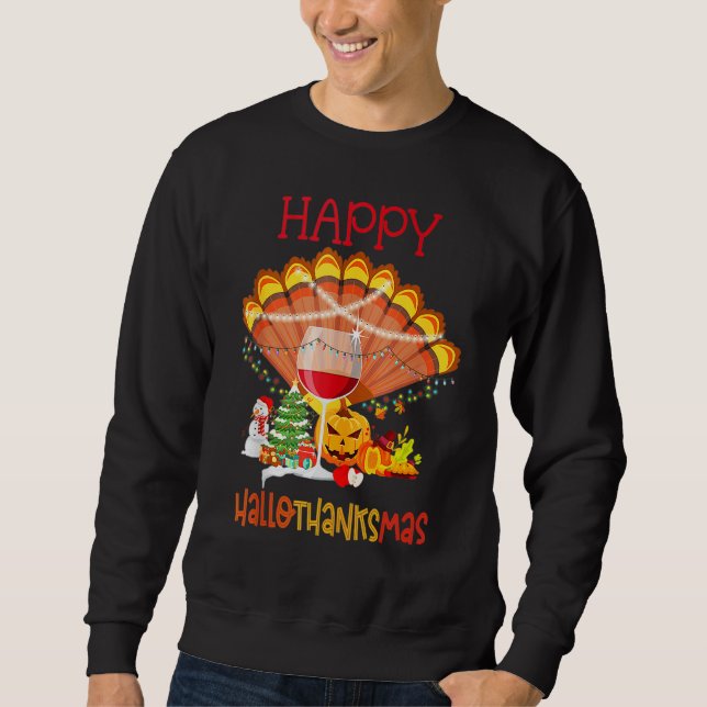 Sudadera Wine Glass Thankgiving Happy Hallothanksmas (Anverso)
