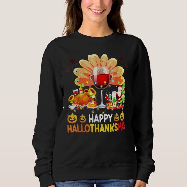 Sudadera Wine Glass Thankgiving  Happy Hallothanksmas Costu (Anverso)