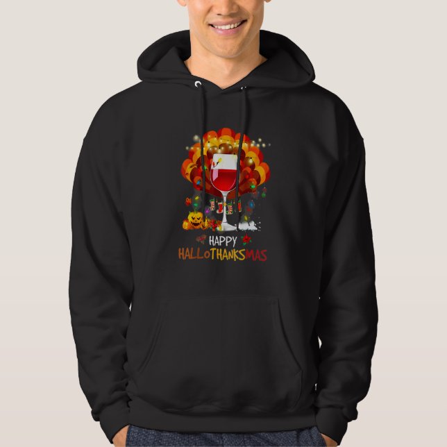 Sudadera Wine Glass Thankgiving  Wine Happy Hallothanksmas  (Anverso)
