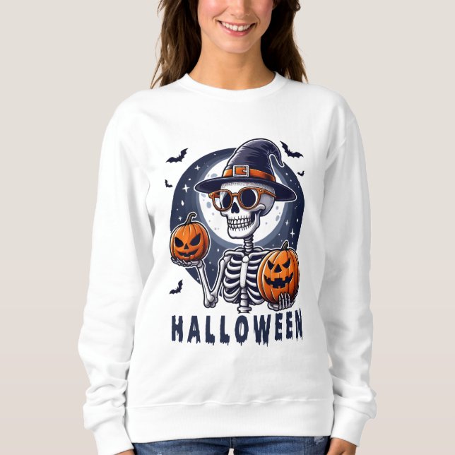 Sudadera Witch Hat Skeleton with Twin Pumpkins (Anverso)