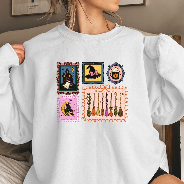 Sudadera Witch Stamps Women’s Halloween Sweatshirt | Cozy  (Halloween sweatshirt trendy stamps)