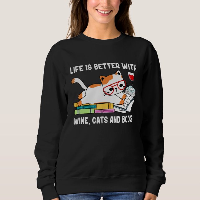 Sudadera With Books Cats And Wine Drinking Dad Mom (Anverso)