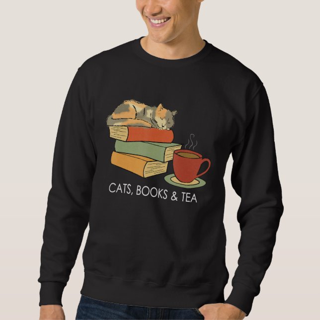 Sudadera With Cats Books And Tea   Reading (Anverso)