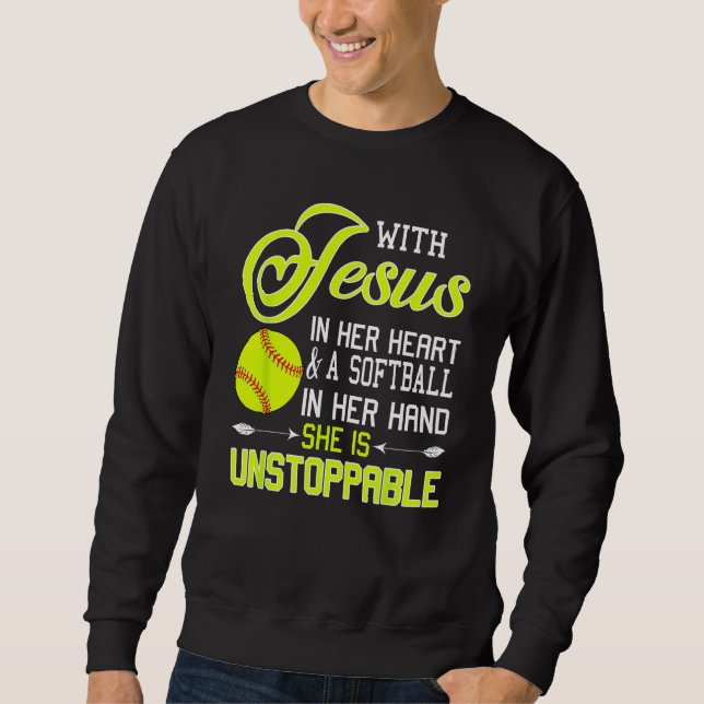 Sudadera With Jesus In Her Heart And Softball In A Hand Uns (Anverso)