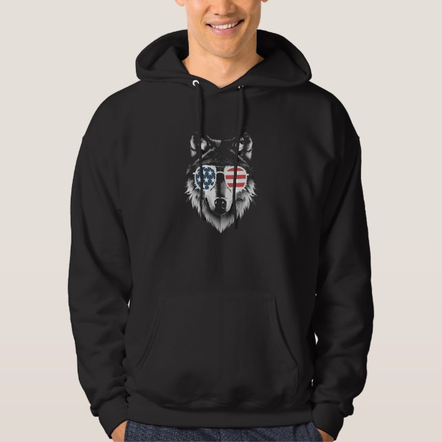 Sudadera Wolf Art con gafas de sol de bandera estadounidens (Anverso)
