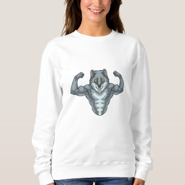 Sudadera Wolf como Bodybuilder con grandes músculos (Anverso)