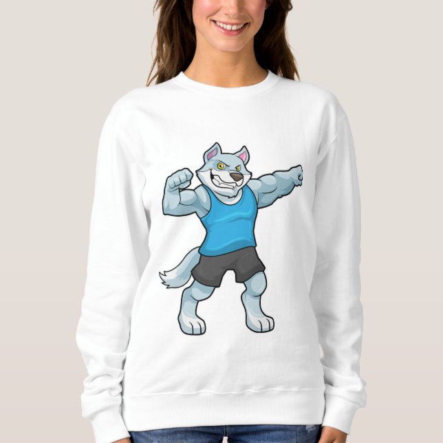 Sudadera Wolf como culturista con grandes brazos altos (Anverso)