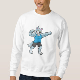Sudadera Wolf como culturista con grandes brazos altos