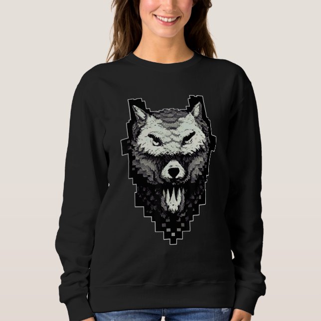 Sudadera Wolf Head Pixel 8 Bit Retro Video Game (Anverso)