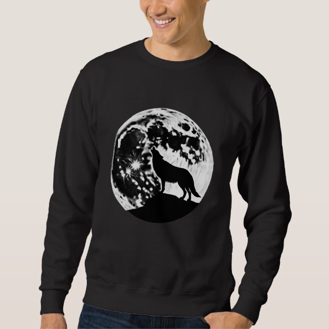 Sudadera Wolf Howling Silhouetti contra una luna llena (Anverso)