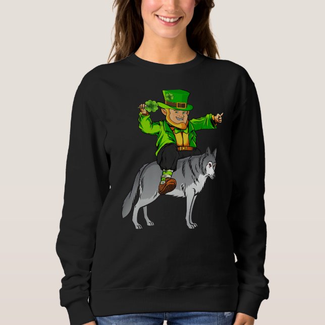 Sudadera Wolf Lover Leprechaun Riding Wolf St Patrick S Day (Anverso)