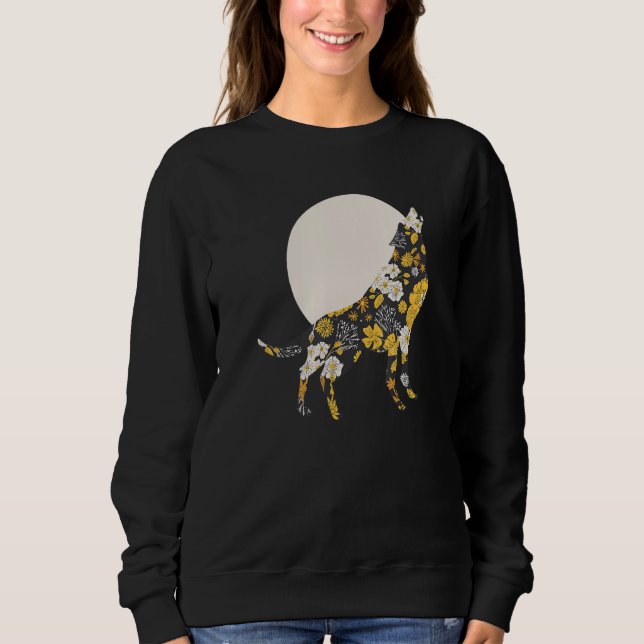 Sudadera Wolf Silhouette Flower Pattern Dog   Friends (Anverso)