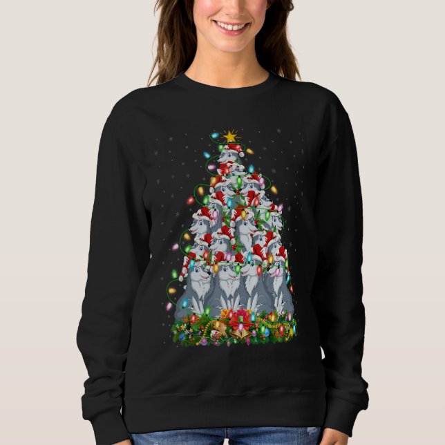 Sudadera Wolf   Xmas Lights Santa Wolf Christmas Tree (Anverso)