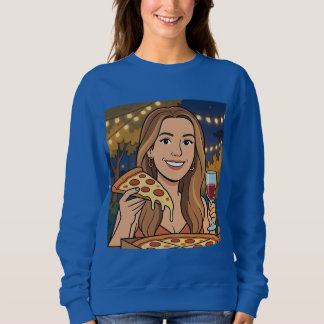 Sudadera Woman enjoying wine and pizza outside