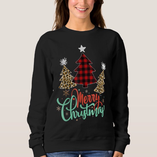 Sudadera Women Leopard Plaid Christmas Tree Merry Christmas (Anverso)