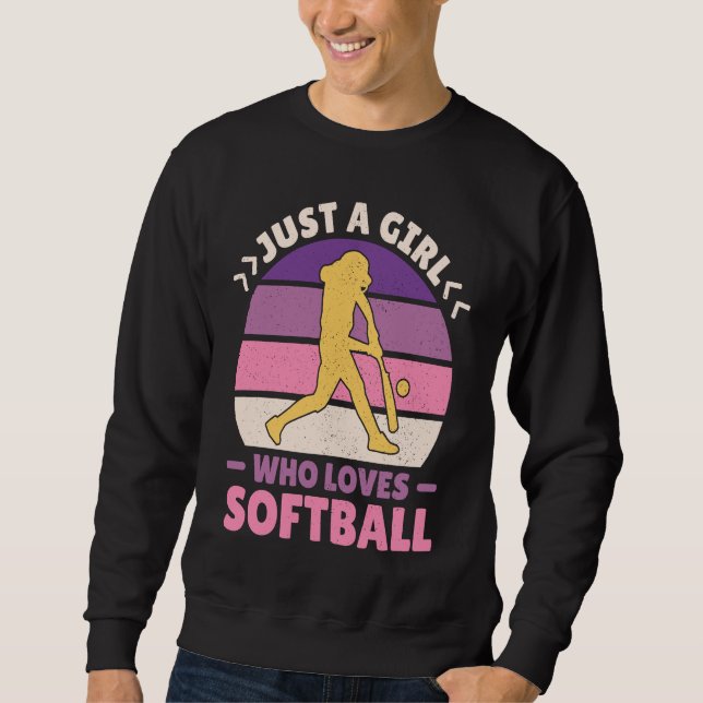 Sudadera Women Retro Softball Player Just A Girl Who Loves  (Anverso)
