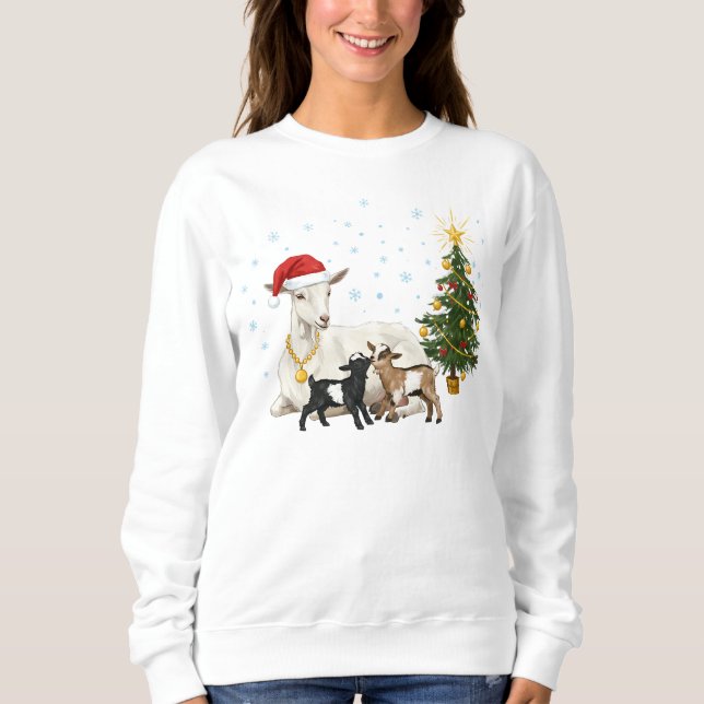Sudadera Women’s Christmas Goat Sweatshirt Peaceful Farm  (Anverso)