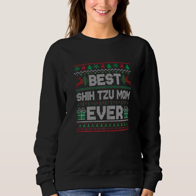 Sudadera Womens Best Shih Tzu Mom Ever Christmas Pajamas Ma (Anverso)