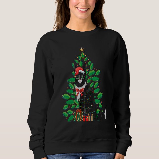Sudadera Women's Christmas Black cat Xmas Tree Graphics  1 (Anverso)